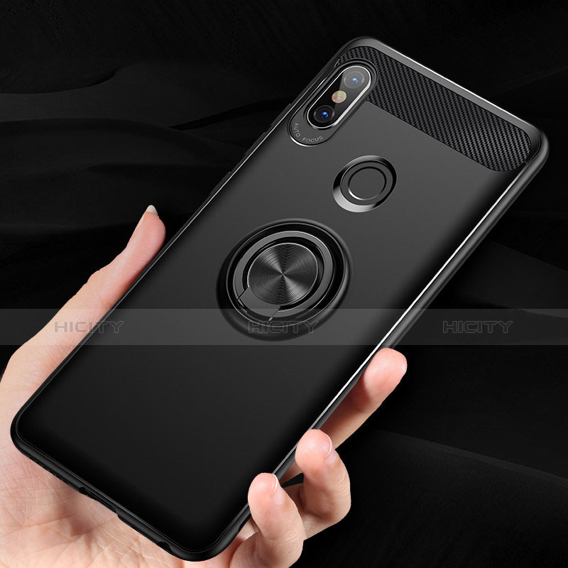 Silikon Hülle Handyhülle Ultra Dünn Schutzhülle Silikon mit Fingerring Ständer A02 für Xiaomi Redmi Note 5 AI Dual Camera Schwarz