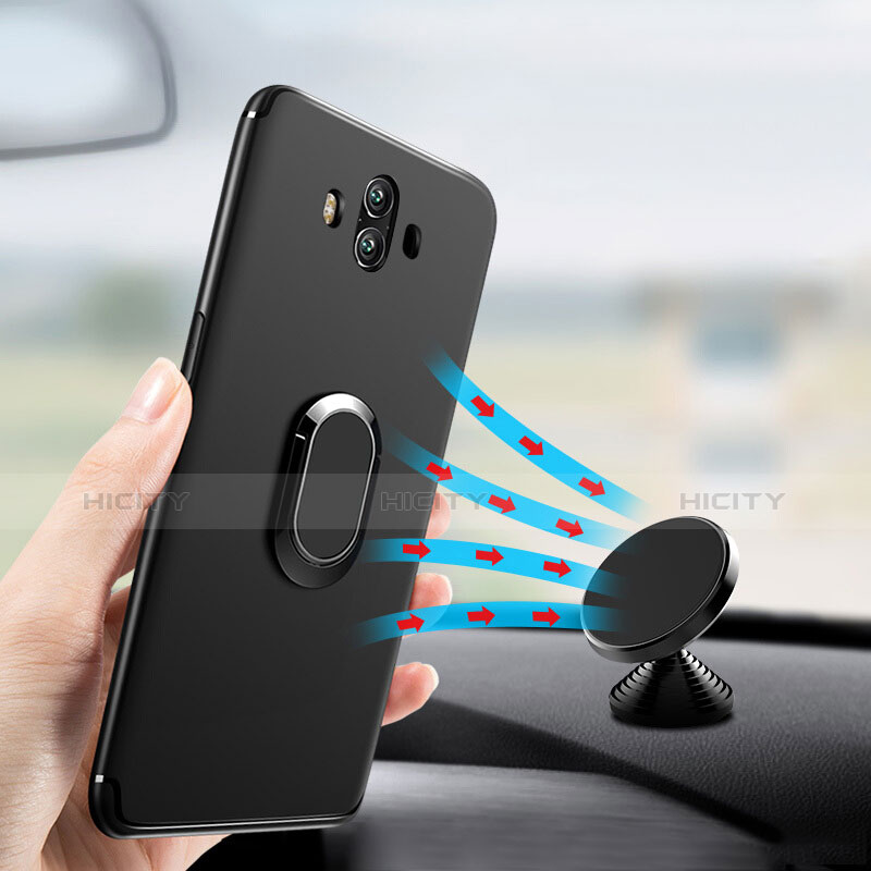 Silikon Hülle Handyhülle Ultra Dünn Schutzhülle Silikon mit Fingerring Ständer A04 für Huawei Mate 10 Schwarz