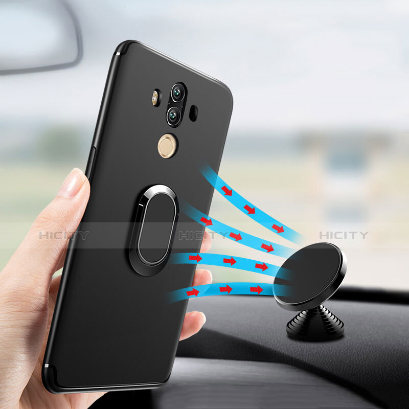 Silikon Hülle Handyhülle Ultra Dünn Schutzhülle Silikon mit Fingerring Ständer für Huawei Mate 10 Pro Schwarz