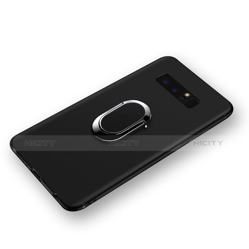 Silikon Hülle Handyhülle Ultra Dünn Schutzhülle Silikon mit Fingerring Ständer für Samsung Galaxy Note 8 Schwarz