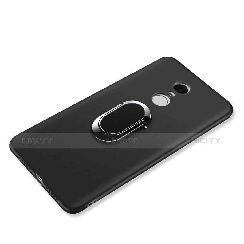 Silikon Hülle Handyhülle Ultra Dünn Schutzhülle Silikon mit Fingerring Ständer für Xiaomi Redmi Note 4X High Edition Schwarz