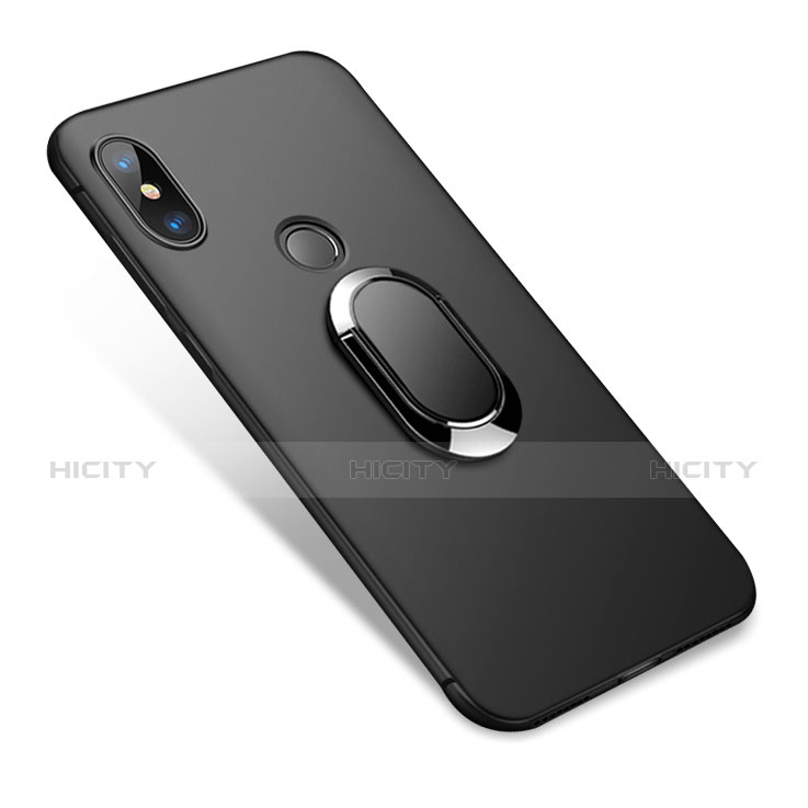 Silikon Hülle Handyhülle Ultra Dünn Schutzhülle Silikon mit Fingerring Ständer für Xiaomi Redmi Note 5 Schwarz