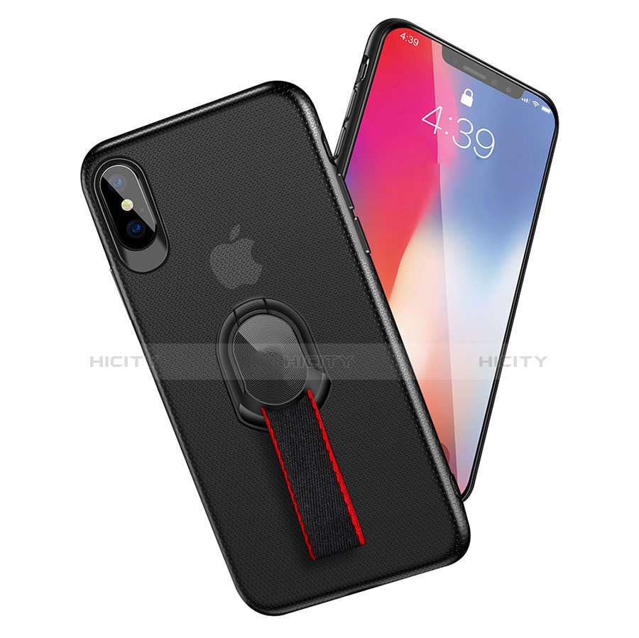 Silikon Hülle Handyhülle Ultra Dünn Schutzhülle Silikon mit Fingerring Ständer T01 für Apple iPhone X Schwarz