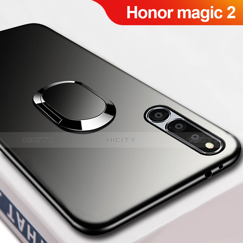 Silikon Hülle Handyhülle Ultra Dünn Schutzhülle Silikon mit Magnetisch Fingerring Ständer A02 für Huawei Honor Magic 2 Schwarz