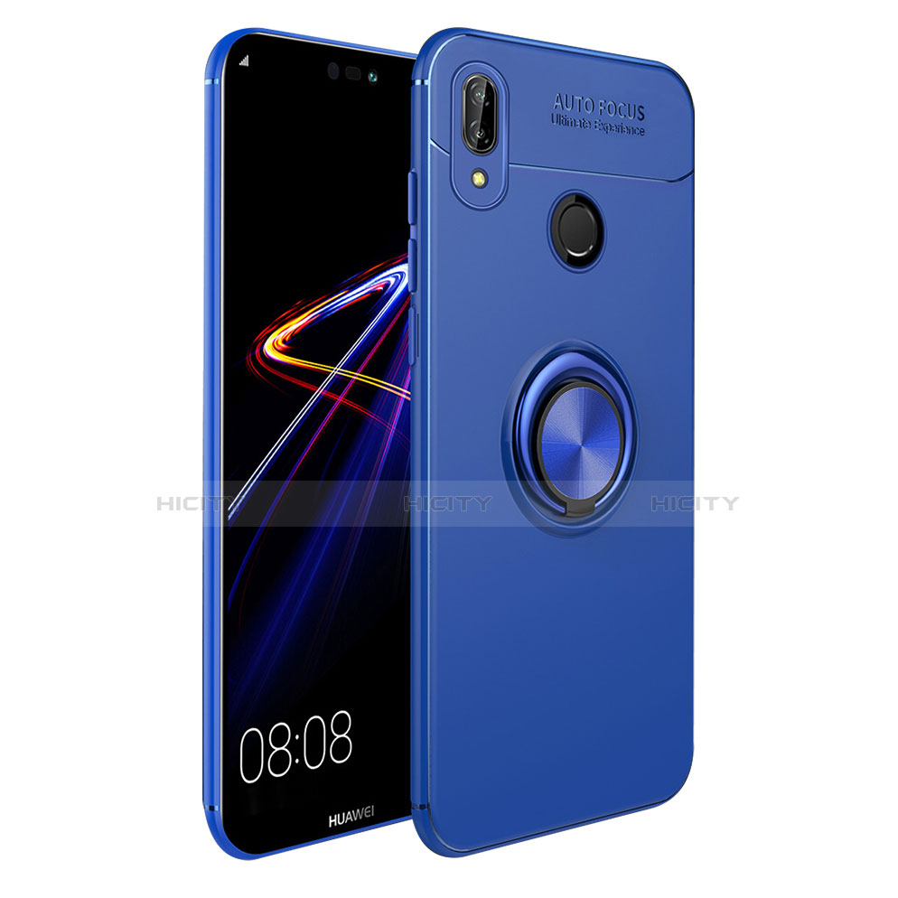 Silikon Hülle Handyhülle Ultra Dünn Schutzhülle Silikon mit Magnetisch Fingerring Ständer A02 für Huawei Nova 3i Blau