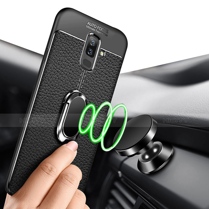 Silikon Hülle Handyhülle Ultra Dünn Schutzhülle Silikon mit Magnetisch Fingerring Ständer A02 für Samsung Galaxy A6 Plus (2018) Schwarz