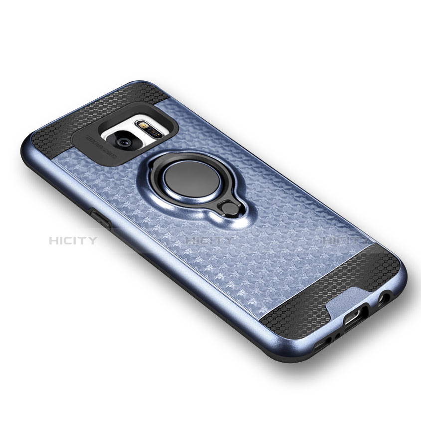 Silikon Hülle Handyhülle Ultra Dünn Schutzhülle Silikon mit Magnetisch Fingerring Ständer A02 für Samsung Galaxy S7 Edge G935F Blau