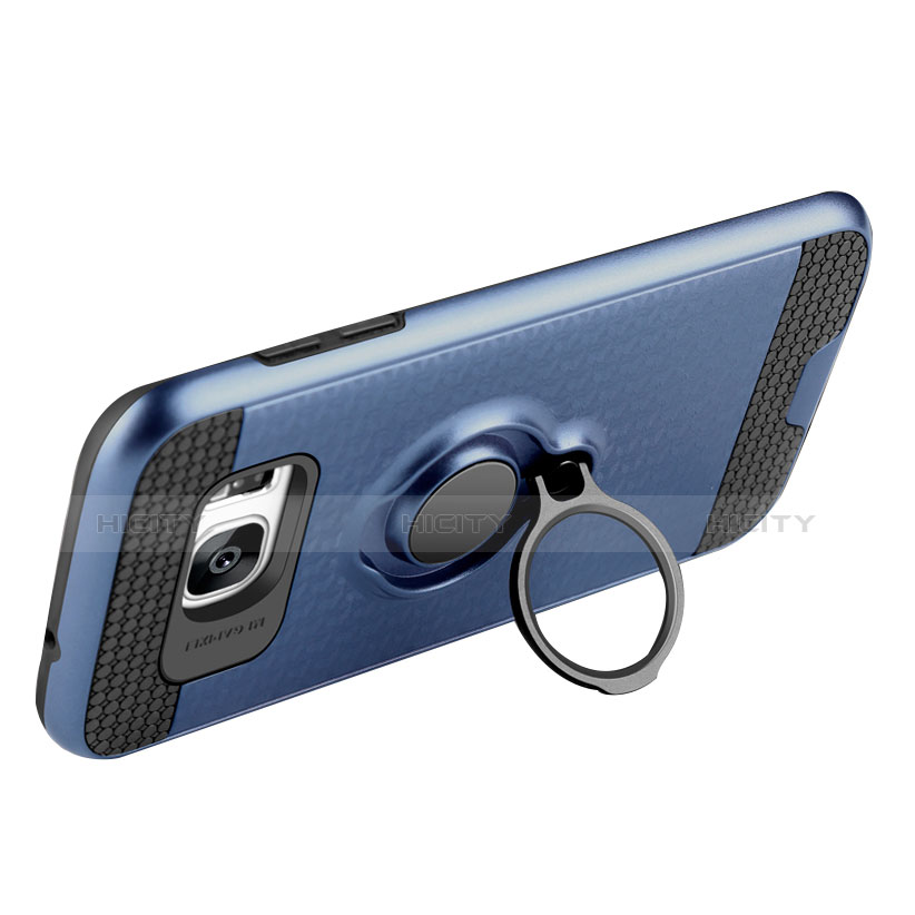 Silikon Hülle Handyhülle Ultra Dünn Schutzhülle Silikon mit Magnetisch Fingerring Ständer A02 für Samsung Galaxy S7 Edge G935F Blau groß