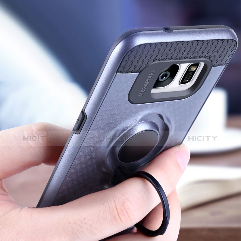 Silikon Hülle Handyhülle Ultra Dünn Schutzhülle Silikon mit Magnetisch Fingerring Ständer A02 für Samsung Galaxy S7 Edge G935F Blau groß