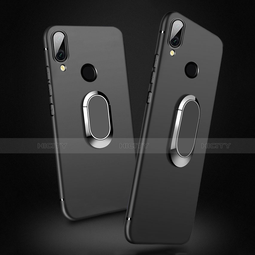 Silikon Hülle Handyhülle Ultra Dünn Schutzhülle Silikon mit Magnetisch Fingerring Ständer A02 für Xiaomi Redmi Note 7 Pro Schwarz