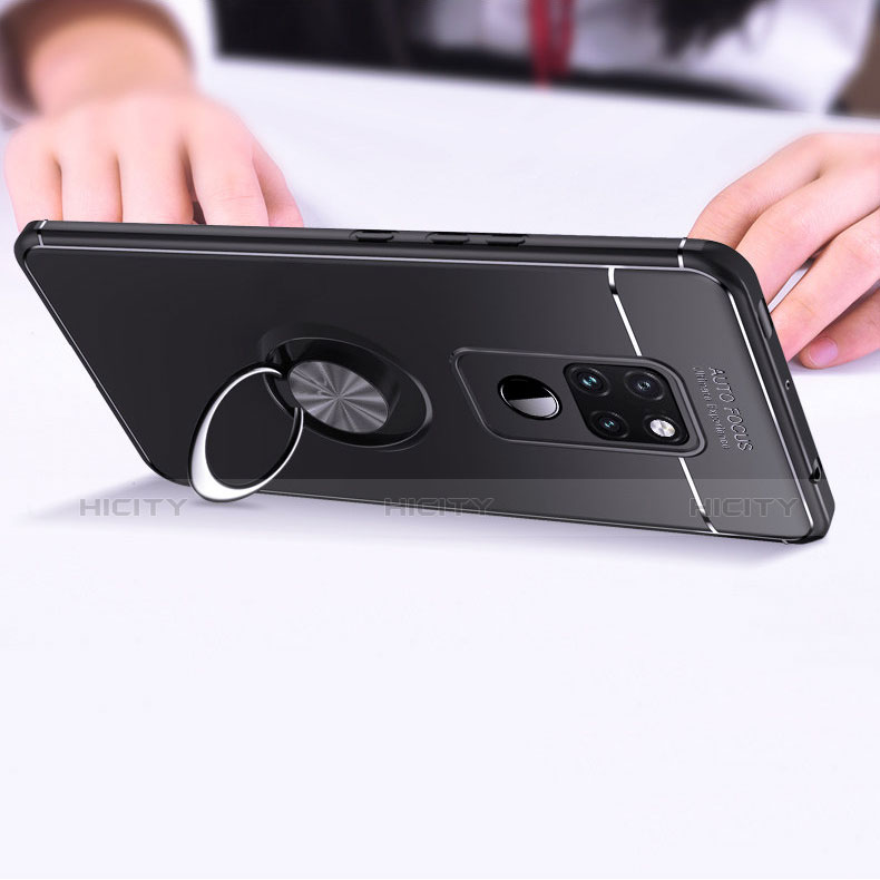 Silikon Hülle Handyhülle Ultra Dünn Schutzhülle Silikon mit Magnetisch Fingerring Ständer A03 für Huawei Mate 20 Schwarz