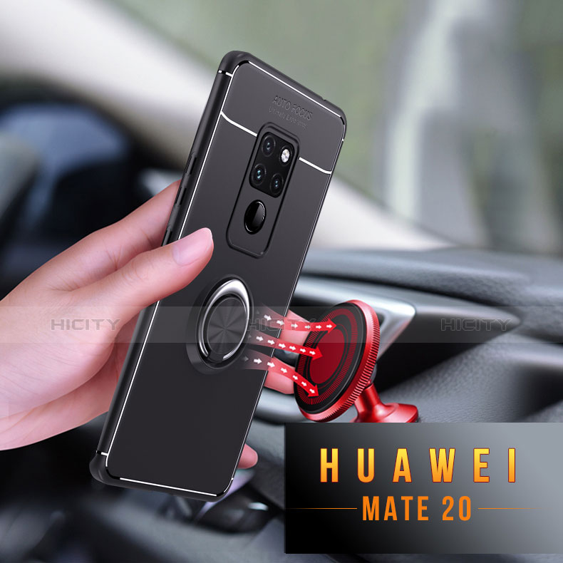 Silikon Hülle Handyhülle Ultra Dünn Schutzhülle Silikon mit Magnetisch Fingerring Ständer A03 für Huawei Mate 20 Schwarz