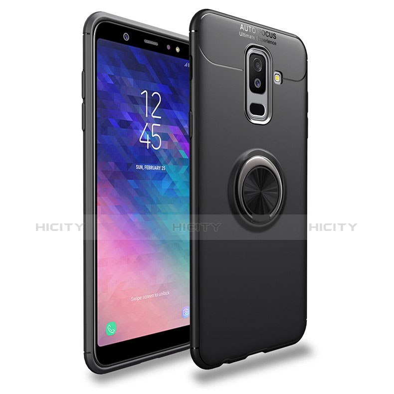 Silikon Hülle Handyhülle Ultra Dünn Schutzhülle Silikon mit Magnetisch Fingerring Ständer A03 für Samsung Galaxy A6 Plus (2018) Schwarz