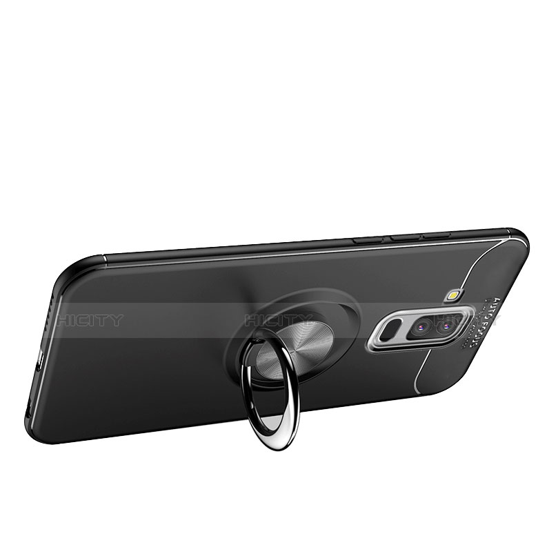 Silikon Hülle Handyhülle Ultra Dünn Schutzhülle Silikon mit Magnetisch Fingerring Ständer A03 für Samsung Galaxy A6 Plus (2018) Schwarz