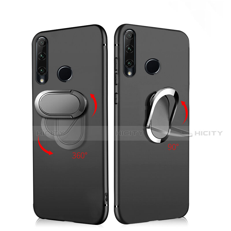 Silikon Hülle Handyhülle Ultra Dünn Schutzhülle Silikon mit Magnetisch Fingerring Ständer für Huawei Honor 20 Lite Schwarz