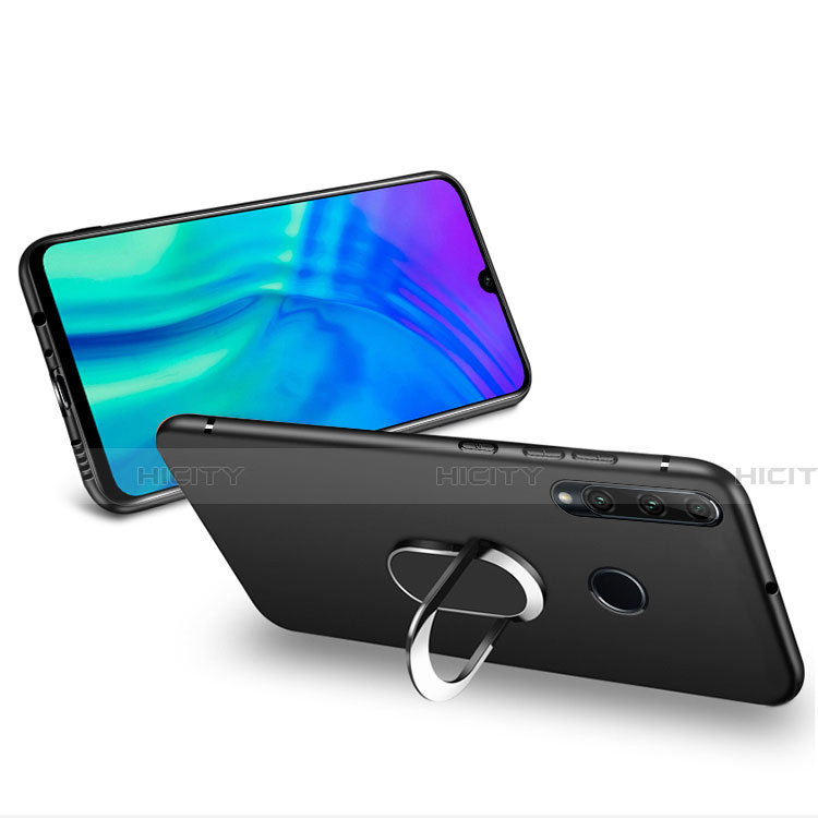 Silikon Hülle Handyhülle Ultra Dünn Schutzhülle Silikon mit Magnetisch Fingerring Ständer für Huawei Honor 20 Lite Schwarz