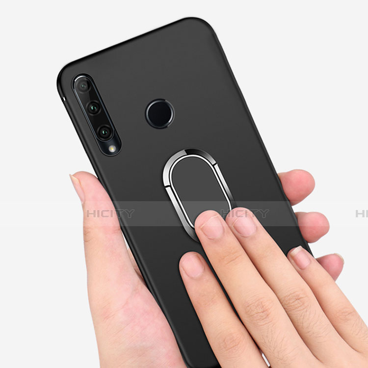 Silikon Hülle Handyhülle Ultra Dünn Schutzhülle Silikon mit Magnetisch Fingerring Ständer für Huawei Honor 20E Schwarz