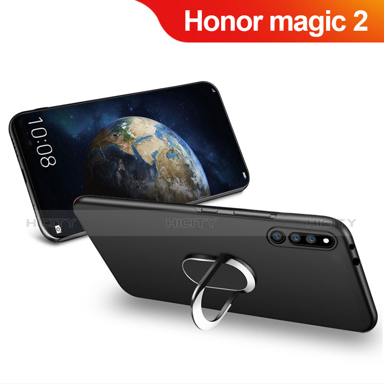 Silikon Hülle Handyhülle Ultra Dünn Schutzhülle Silikon mit Magnetisch Fingerring Ständer für Huawei Honor Magic 2 Schwarz