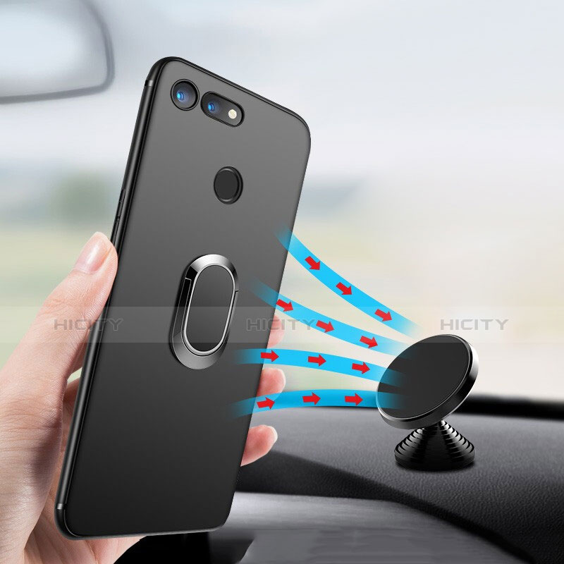 Silikon Hülle Handyhülle Ultra Dünn Schutzhülle Silikon mit Magnetisch Fingerring Ständer für Huawei Honor View 20 Schwarz