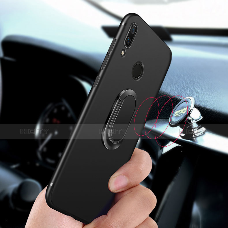 Silikon Hülle Handyhülle Ultra Dünn Schutzhülle Silikon mit Magnetisch Fingerring Ständer für Huawei Nova 3i Schwarz