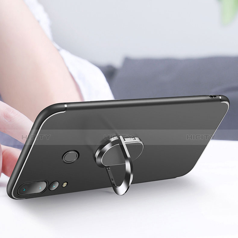 Silikon Hülle Handyhülle Ultra Dünn Schutzhülle Silikon mit Magnetisch Fingerring Ständer für Huawei Nova 4 Schwarz groß