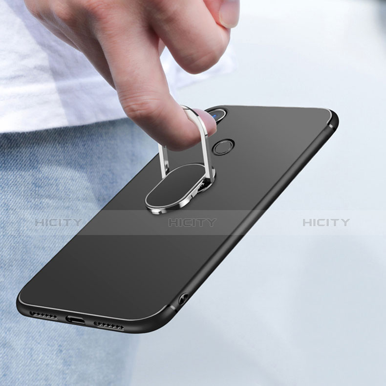 Silikon Hülle Handyhülle Ultra Dünn Schutzhülle Silikon mit Magnetisch Fingerring Ständer für Huawei Nova 4 Schwarz groß