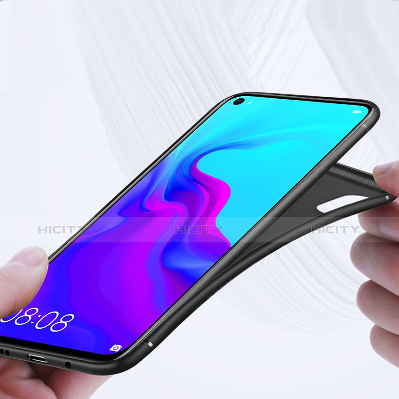 Silikon Hülle Handyhülle Ultra Dünn Schutzhülle Silikon mit Magnetisch Fingerring Ständer für Huawei Nova 4 Schwarz groß