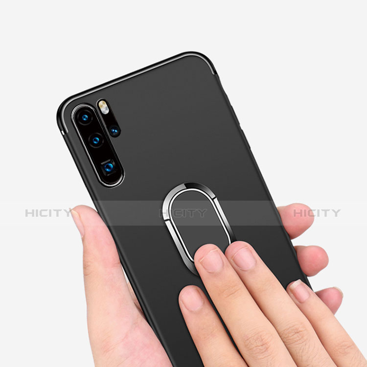 Silikon Hülle Handyhülle Ultra Dünn Schutzhülle Silikon mit Magnetisch Fingerring Ständer für Huawei P30 Pro New Edition Schwarz