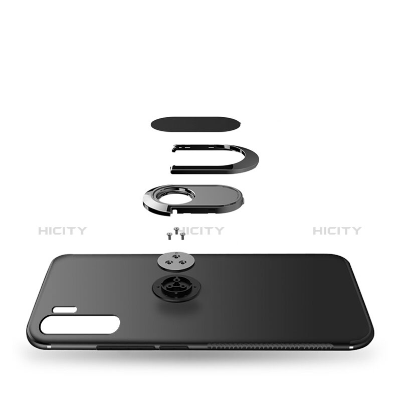 Silikon Hülle Handyhülle Ultra Dünn Schutzhülle Silikon mit Magnetisch Fingerring Ständer für Huawei P30 Pro New Edition Schwarz