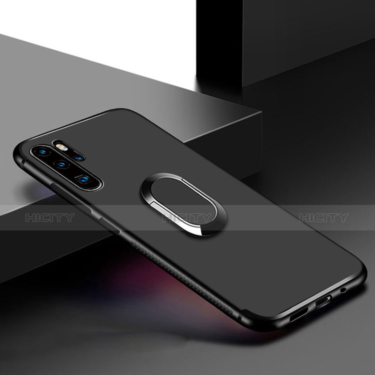 Silikon Hülle Handyhülle Ultra Dünn Schutzhülle Silikon mit Magnetisch Fingerring Ständer für Huawei P30 Pro New Edition Schwarz