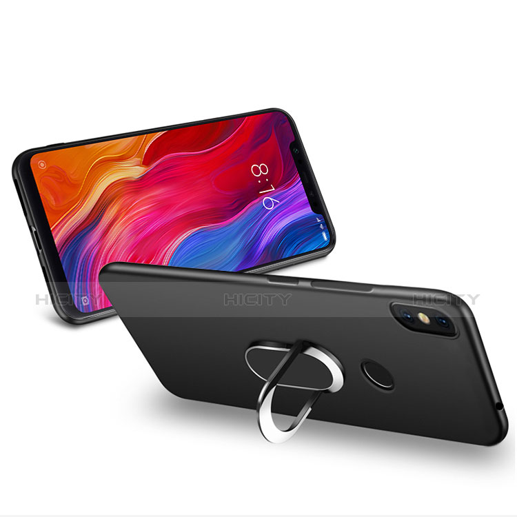 Silikon Hülle Handyhülle Ultra Dünn Schutzhülle Silikon mit Magnetisch Fingerring Ständer für Xiaomi Mi 8 Screen Fingerprint Edition Schwarz