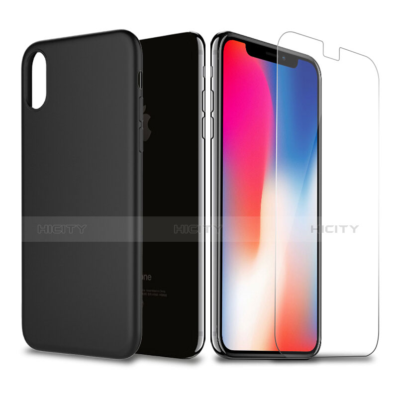 Silikon Hülle Handyhülle Ultra Dünn Schutzhülle Silikon mit Schutzfolie für Apple iPhone X Schwarz