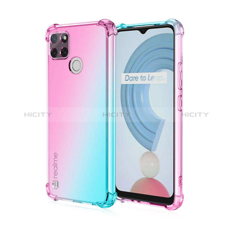 Silikon Hülle Handyhülle Ultra Dünn Schutzhülle Tasche Durchsichtig Transparent Farbverlauf für Realme C21Y Cyan