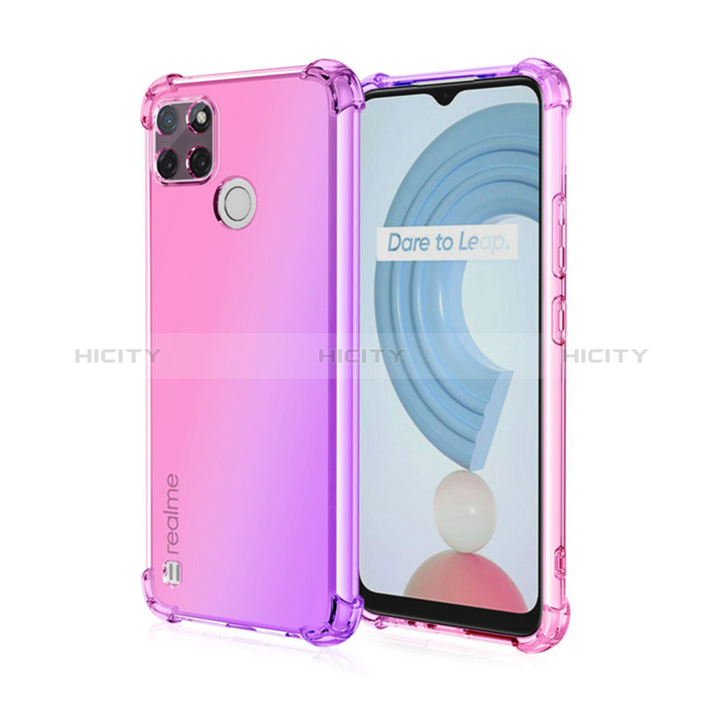 Silikon Hülle Handyhülle Ultra Dünn Schutzhülle Tasche Durchsichtig Transparent Farbverlauf für Realme C21Y Pink Plus