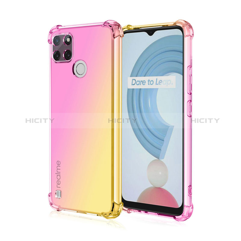 Silikon Hülle Handyhülle Ultra Dünn Schutzhülle Tasche Durchsichtig Transparent Farbverlauf für Realme C25Y India Rosa