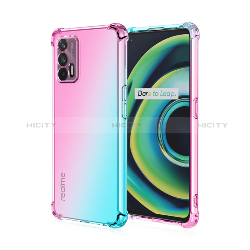 Silikon Hülle Handyhülle Ultra Dünn Schutzhülle Tasche Durchsichtig Transparent Farbverlauf für Realme GT Neo 2T 5G Cyan