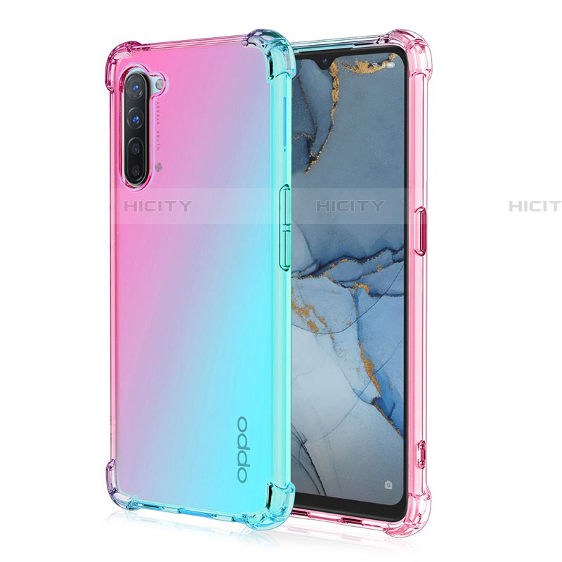 Silikon Hülle Handyhülle Ultra Dünn Schutzhülle Tasche Durchsichtig Transparent Farbverlauf G01 für Oppo Reno3 Cyan