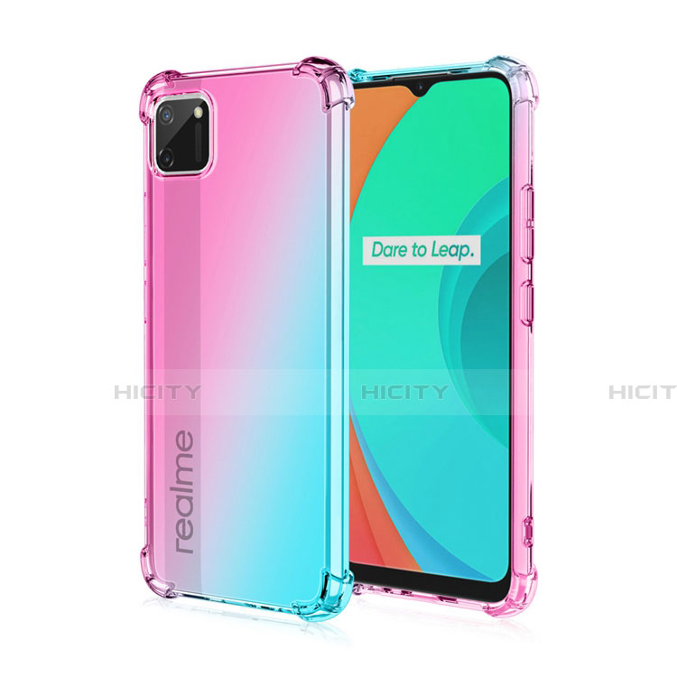 Silikon Hülle Handyhülle Ultra Dünn Schutzhülle Tasche Durchsichtig Transparent Farbverlauf G01 für Realme C11 Cyan