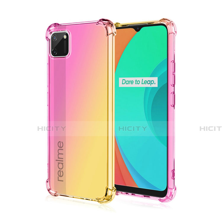 Silikon Hülle Handyhülle Ultra Dünn Schutzhülle Tasche Durchsichtig Transparent Farbverlauf G01 für Realme C11 Gelb Plus