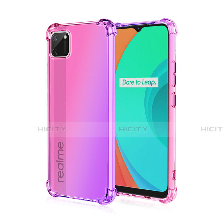 Silikon Hülle Handyhülle Ultra Dünn Schutzhülle Tasche Durchsichtig Transparent Farbverlauf G01 für Realme C11 Rosa