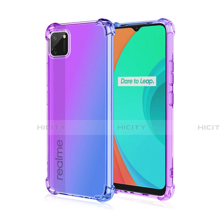 Silikon Hülle Handyhülle Ultra Dünn Schutzhülle Tasche Durchsichtig Transparent Farbverlauf G01 für Realme C11 Violett