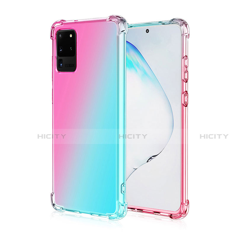 Silikon Hülle Handyhülle Ultra Dünn Schutzhülle Tasche Durchsichtig Transparent Farbverlauf G01 für Samsung Galaxy S20 Ultra 5G Rosa