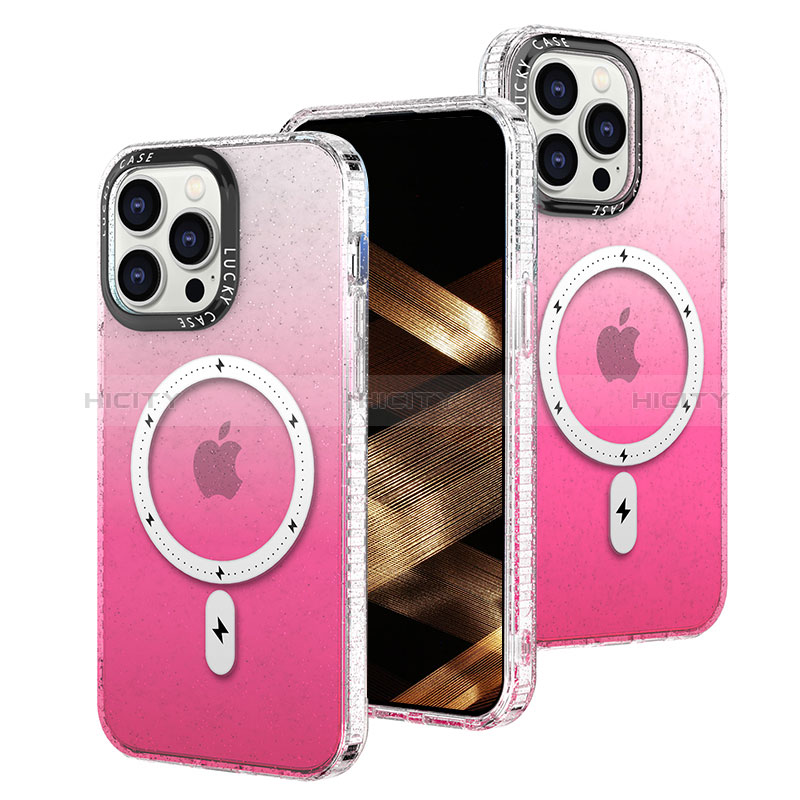 Silikon Hülle Handyhülle Ultra Dünn Schutzhülle Tasche Durchsichtig Transparent Farbverlauf mit Mag-Safe Magnetic Magnetisch für Apple iPhone 13 Pro Pink Plus