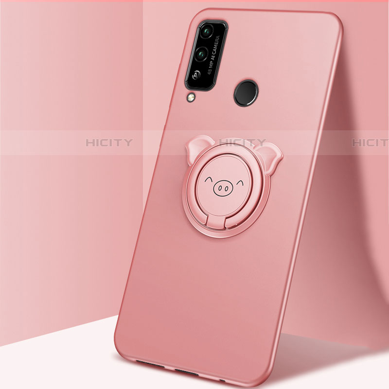 Silikon Hülle Handyhülle Ultra Dünn Schutzhülle Tasche Flexible mit Magnetisch Fingerring Ständer A01 für Huawei Honor Play4T Rosa