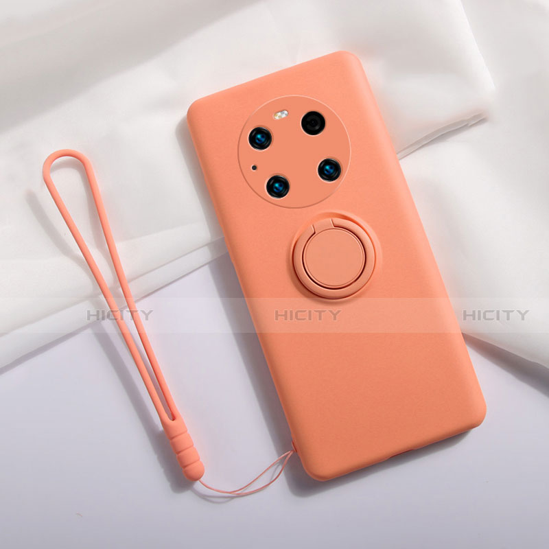 Silikon Hülle Handyhülle Ultra Dünn Schutzhülle Tasche Flexible mit Magnetisch Fingerring Ständer A01 für Huawei Mate 40 Pro Orange