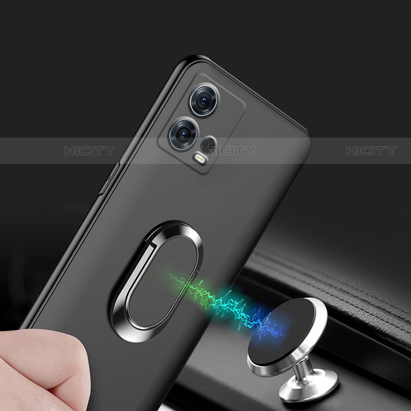 Silikon Hülle Handyhülle Ultra Dünn Schutzhülle Tasche Flexible mit Magnetisch Fingerring Ständer A01 für Motorola Moto Edge 30 Fusion 5G Schwarz