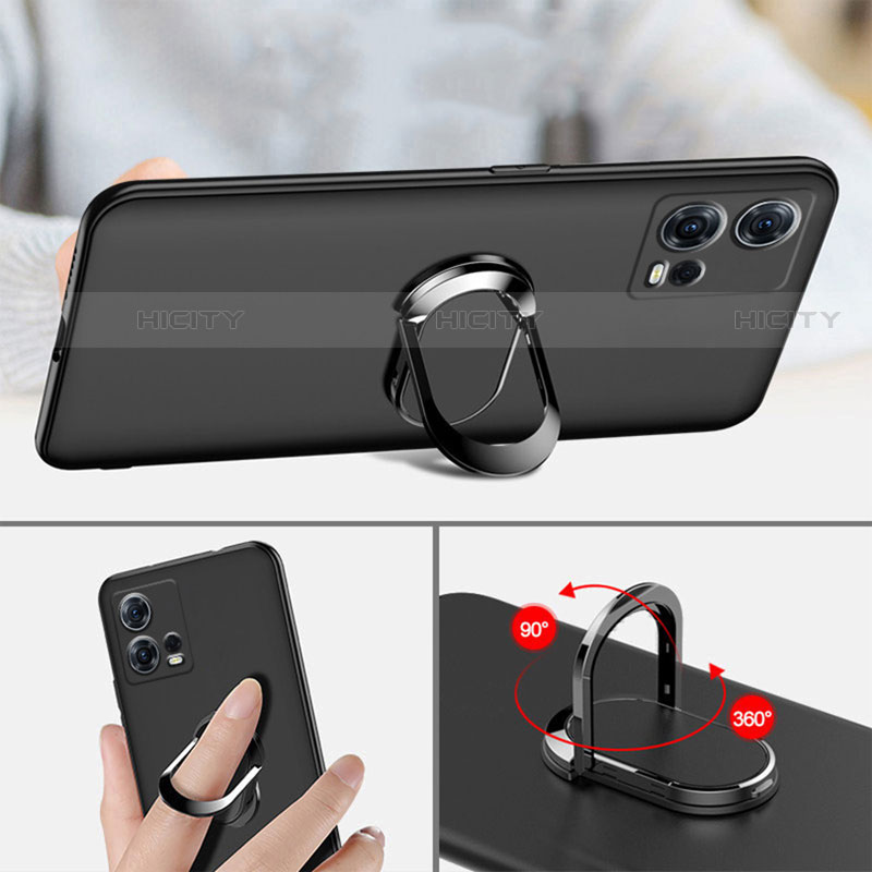 Silikon Hülle Handyhülle Ultra Dünn Schutzhülle Tasche Flexible mit Magnetisch Fingerring Ständer A01 für Motorola Moto Edge 30 Fusion 5G Schwarz