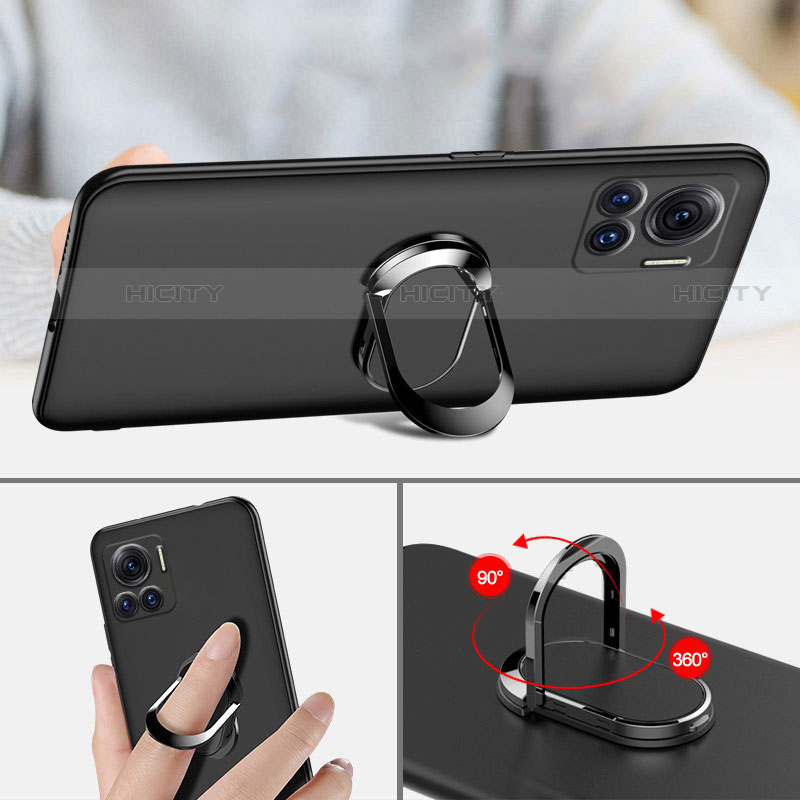 Silikon Hülle Handyhülle Ultra Dünn Schutzhülle Tasche Flexible mit Magnetisch Fingerring Ständer A01 für Motorola Moto Edge 30 Ultra 5G Schwarz groß