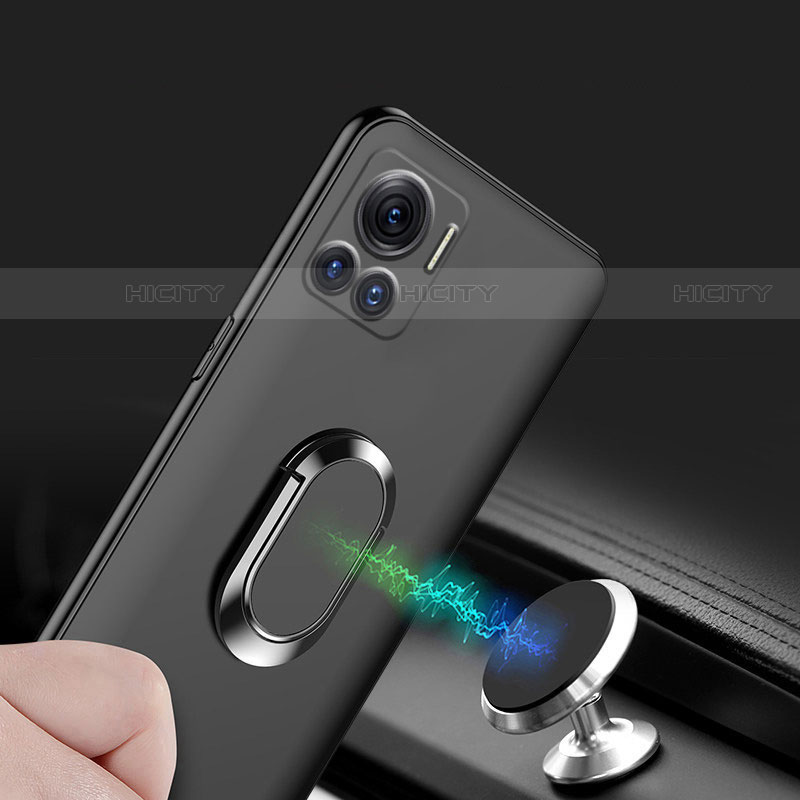 Silikon Hülle Handyhülle Ultra Dünn Schutzhülle Tasche Flexible mit Magnetisch Fingerring Ständer A01 für Motorola Moto Edge X30 Pro 5G Schwarz groß