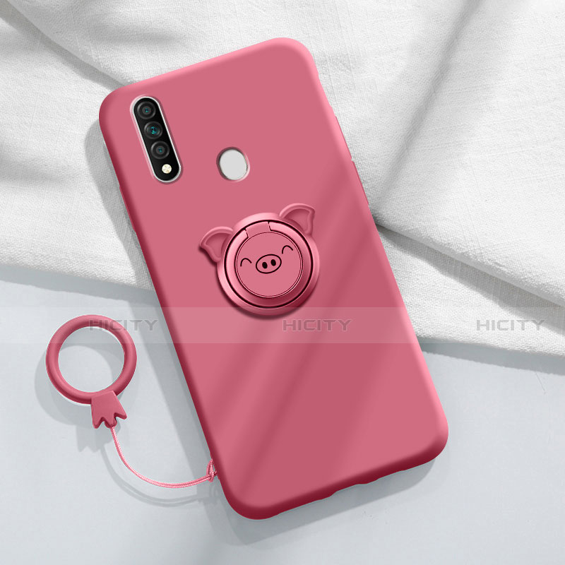 Silikon Hülle Handyhülle Ultra Dünn Schutzhülle Tasche Flexible mit Magnetisch Fingerring Ständer A01 für Oppo A31 Fuchsie Plus